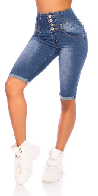 hoge taille capri-driekwarts jeans met knopen blauw